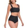 Ocean Blues Women’s High Waisted Bikini Set Two Piece Bathing Suits(Black Polka Dot)