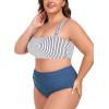 Ocean Blues Women’s High Waisted Bikini Set Two Piece Bathing Suits(Black Striped + Blue)