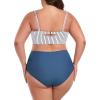 Ocean Blues Women’s High Waisted Bikini Set Two Piece Bathing Suits(Black Striped + Blue)