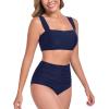 Ocean Blues Women’s High Waisted Bikini Set Two Piece Bathing Suits(Navy Blue)