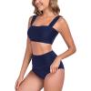 Ocean Blues Women’s High Waisted Bikini Set Two Piece Bathing Suits(Navy Blue)
