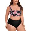 Ocean Blues Women’s High Waisted Bikini Set Two Piece Bathing Suits(Oeange Redbud + Black)