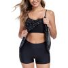 Ocean Blues Women’s Mesh Camisole Tankini Swimsuits Tummy Control Two Piece Bathing Suits Swim Tank Top with Boyshorts(Black Polka Dotand Black)