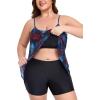 Ocean Blues Women’s Mesh Camisole Tankini Swimsuits Tummy Control Two Piece Bathing Suits Swim Tank Top with Boyshorts(Jungle and Black)