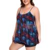 Ocean Blues Women’s Mesh Camisole Tankini Swimsuits Tummy Control Two Piece Bathing Suits Swim Tank Top with Boyshorts(Jungle and Black)