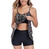 Ocean Blues Women’s Mesh Camisole Tankini Swimsuits Tummy Control Two Piece Bathing Suits Swim Tank Top with Boyshorts(Leopard and Black)