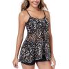 Ocean Blues Women’s Mesh Camisole Tankini Swimsuits Tummy Control Two Piece Bathing Suits Swim Tank Top with Boyshorts(Leopard and Black)