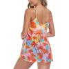 Ocean Blues Women’s Mesh Camisole Tankini Swimsuits Tummy Control Two Piece Bathing Suits Swim Tank Top with Boyshorts(Orange Coconut Tree and Black)