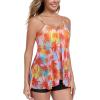 Ocean Blues Women’s Mesh Camisole Tankini Swimsuits Tummy Control Two Piece Bathing Suits Swim Tank Top with Boyshorts(Orange Coconut Tree and Black)