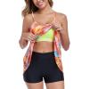 Ocean Blues Women’s Mesh Camisole Tankini Swimsuits Tummy Control Two Piece Bathing Suits Swim Tank Top with Boyshorts(Orange Coconut Tree and Black)