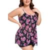 Ocean Blues Women’s Mesh Camisole Tankini Swimsuits Tummy Control Two Piece Bathing Suits Swim Tank Top with Boyshorts(Rose Redbud and Black)