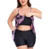 Ocean Blues Women’s Mesh Camisole Tankini Swimsuits Tummy Control Two Piece Bathing Suits Swim Tank Top with Boyshorts(Rose Redbud and Black)