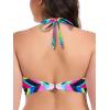 Ocean Blues Women’s Plus Size Cutout Bikini Top Halter Swimsuit Top(Neon Striped)