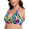 Ocean Blues Women’s Plus Size Cutout Bikini Top Halter Swimsuit Top(Neon Striped)