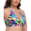 Ocean Blues Women’s Plus Size Cutout Bikini Top Halter Swimsuit Top(Neon Striped)