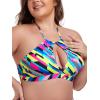 Ocean Blues Women’s Plus Size Cutout Bikini Top Halter Swimsuit Top(Neon Striped)