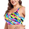 Ocean Blues Women’s Plus Size Ruched Bikini Top Square Neck Swimsuit Tops Padded Bathing Suits Sport Bra(Neon Striped)