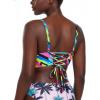 Ocean Blues Women’s Plus Size Ruched Bikini Top Square Neck Swimsuit Tops Padded Bathing Suits Sport Bra(Neon Striped)