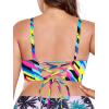 Ocean Blues Women’s Plus Size Ruched Bikini Top Square Neck Swimsuit Tops Padded Bathing Suits Sport Bra(Neon Striped)