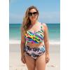 Ocean Blues Women’s Plus Size Ruched Bikini Top Square Neck Swimsuit Tops Padded Bathing Suits Sport Bra(Neon Striped)