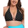Ocean Blues Women’s Plus Size Triangle Bikini Top Halter Bathing Suit Top(Black Polka Dot)