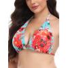 Ocean Blues Women’s Plus Size Triangle Bikini Top Halter Bathing Suit Top(Blue Floral)