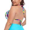 Ocean Blues Women’s Plus Size Triangle Bikini Top Halter Bathing Suit Top(Neon Striped)