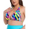 Ocean Blues Women’s Plus Size Triangle Bikini Top Halter Bathing Suit Top(Neon Striped)
