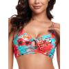 Ocean Blues Women’s Retro Cutout Bikini Tops for Women Lace Up Back Padded Swimsuit Top(Blue Floral)