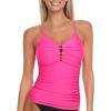 Ocean Blues Women’s Retro Tankini Swimsuit Shirring Tummy Control Tankini Top Only(Rose Red)