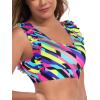 Ocean Blues Women’s Ruffle Bikini Top Supportive Swimsuit(Black and White)