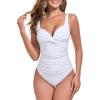 Ocean Blues Women’s Slimming One Piece Swimsuits Tummy Control Bathing Suit Supportive Shaping Swimwear for Women(White)