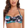 Ocean Blues Women’s Strapless Swimsuits for Women Bandeau Bikini Top Tie Back Halter Bathing Suit Top(Leaf Print)