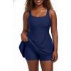 Ocean Blues Women’s Tummy Control Swim Dress Full Coverage Modest Skirted Bathing Suit with Shorts(Navy Blue)