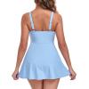 Ocean Blues Women’s Tummy Control Swim Dress Full Coverage Modest Skirted Bathing Suit with Shorts(Sea Blue)