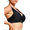 Ocean Blues Women’s V-Neck Bikini Top Retro Cutout Bathing Suit Top(Black)