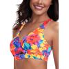 Ocean Blues Women’s V-Neck Bikini Top Retro Cutout Bathing Suit Top(Colorful Floral)