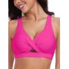 Ocean Blues Women’s V-Neck Bikini Top Retro Cutout Bathing Suit Top(Hot Pink)