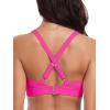 Ocean Blues Women’s V-Neck Bikini Top Retro Cutout Bathing Suit Top(Hot Pink)