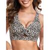 Ocean Blues Women’s V-Neck Bikini Top Retro Cutout Bathing Suit Top(Leopard)