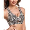 Ocean Blues Women’s V-Neck Bikini Top Retro Cutout Bathing Suit Top(Leopard)
