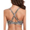 Ocean Blues Women’s V-Neck Bikini Top Retro Cutout Bathing Suit Top(Leopard)
