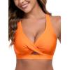 Ocean Blues Women’s V-Neck Bikini Top Retro Cutout Bathing Suit Top(Orange)