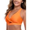 Ocean Blues Women’s V-Neck Bikini Top Retro Cutout Bathing Suit Top(Orange)