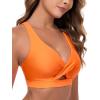 Ocean Blues Women’s V-Neck Bikini Top Retro Cutout Bathing Suit Top(Orange)