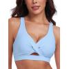 Ocean Blues Women’s V-Neck Bikini Top Retro Cutout Bathing Suit Top(Sea Blue)