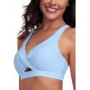 Ocean Blues Women’s V-Neck Bikini Top Retro Cutout Bathing Suit Top(Sea Blue)