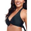Ocean Blues Women’s V-Neck Bikini Top Twist Triangle Swimsuit Top Halter Bathing Suit Top(Black)