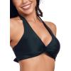 Ocean Blues Women’s V-Neck Bikini Top Twist Triangle Swimsuit Top Halter Bathing Suit Top(Black)
