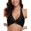 Ocean Blues Women’s V-Neck Bikini Top Twist Triangle Swimsuit Top Halter Bathing Suit Top(Black Polka Dot)